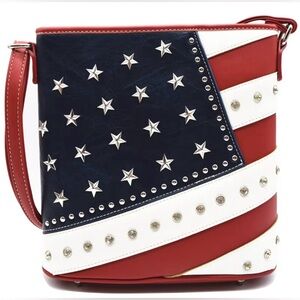 Patriotic Red, White & Blue Star Stud Crossbody Bag